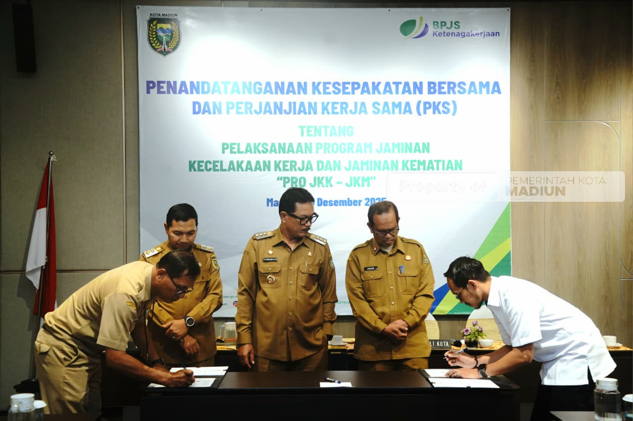 Teken Kerja Sama Pro JKK-JKM, Pemkot Madiun Pastikan Tenaga Kerja di Kota Madiun Terlindungi