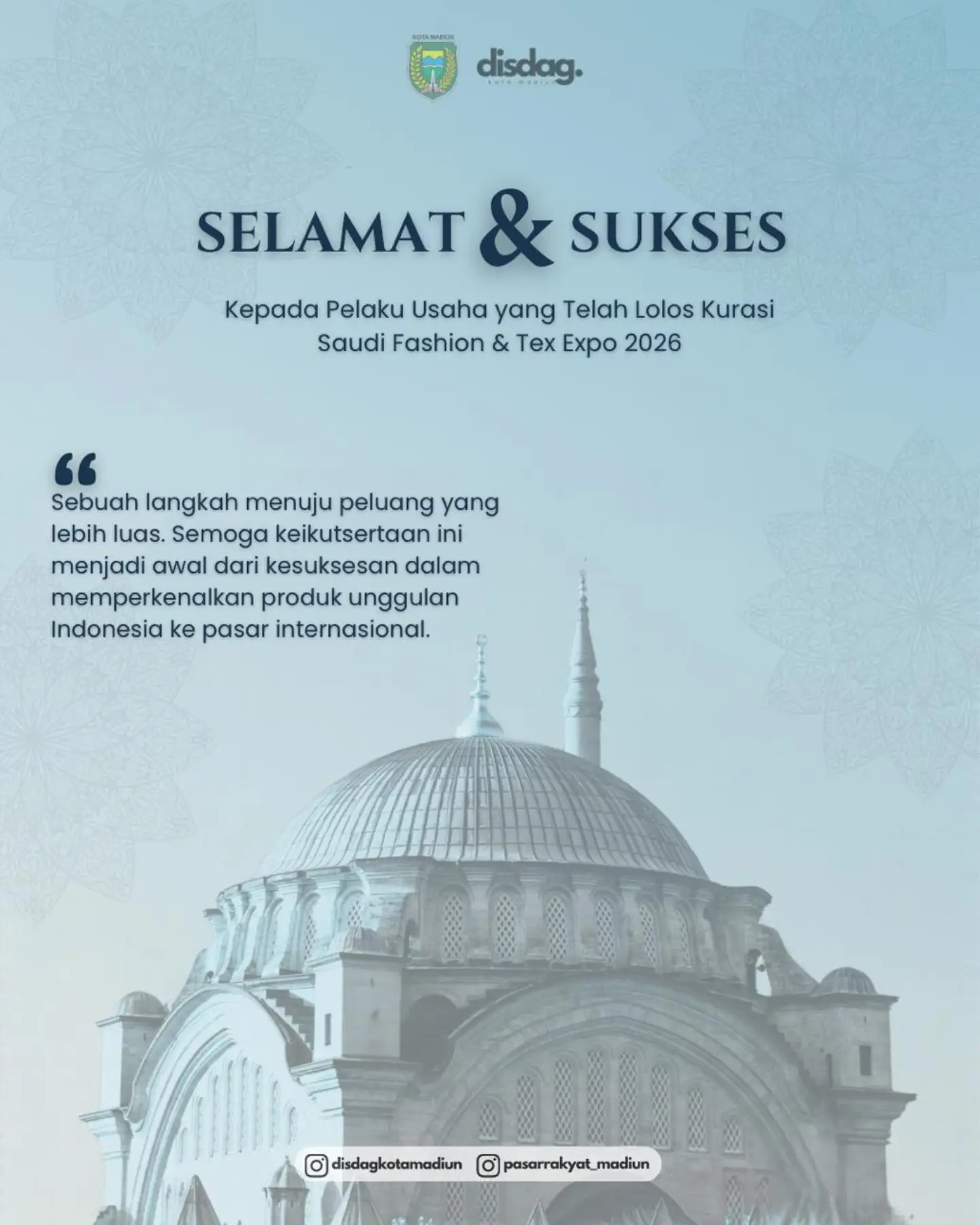 ✨ SELAMAT & SUKSES! ✨ Dinas Perdagangan Kota Madiun mengucapkan selamat kepada para pelaku usaha yang telah lolos kurasi...