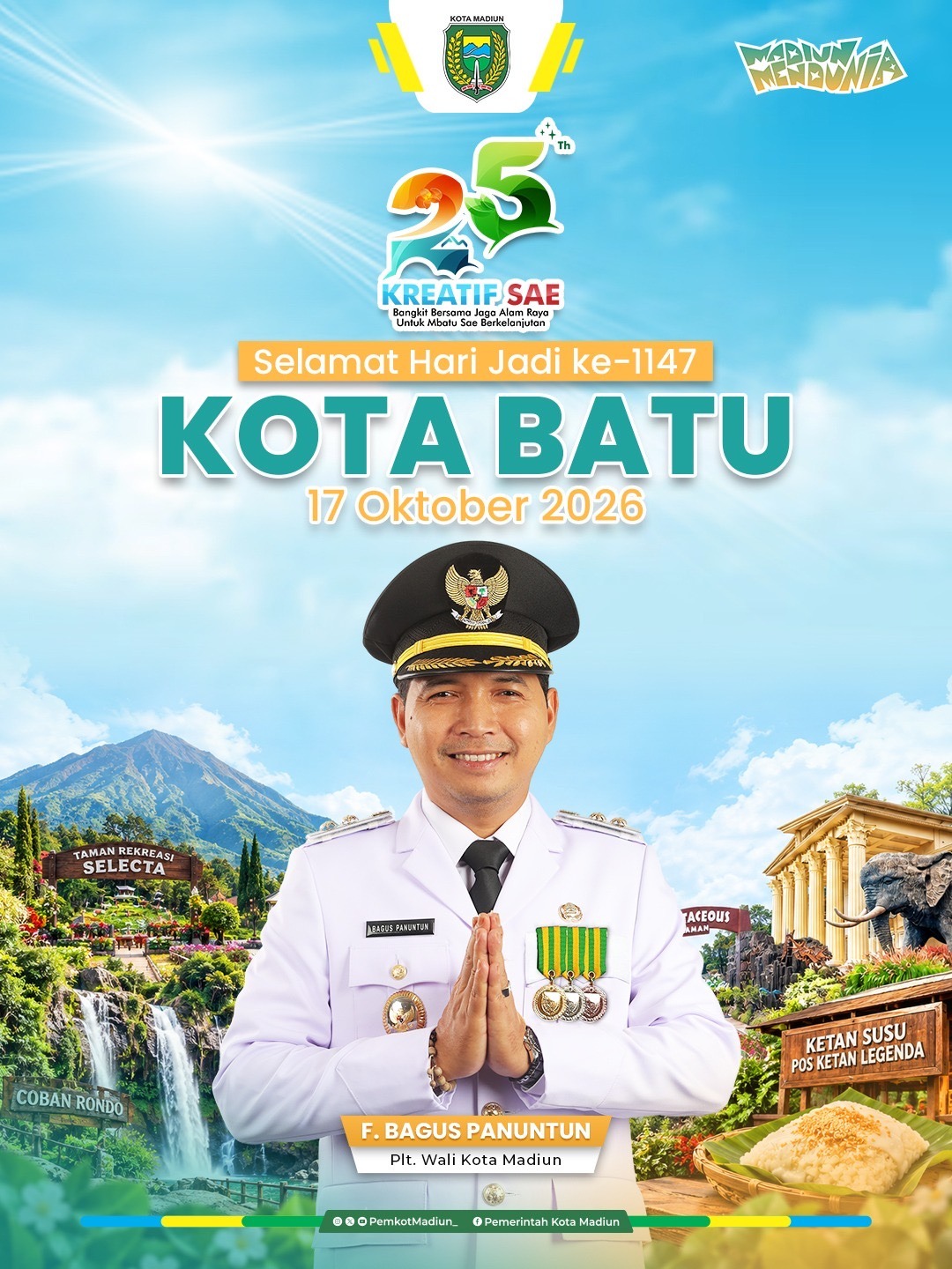 Selamat Hari Jadi ke-25 Kota Batu 17 Oktober 2026 Seperempat abad menjadi perjalanan penuh semangat bagi Kota Batu untuk...