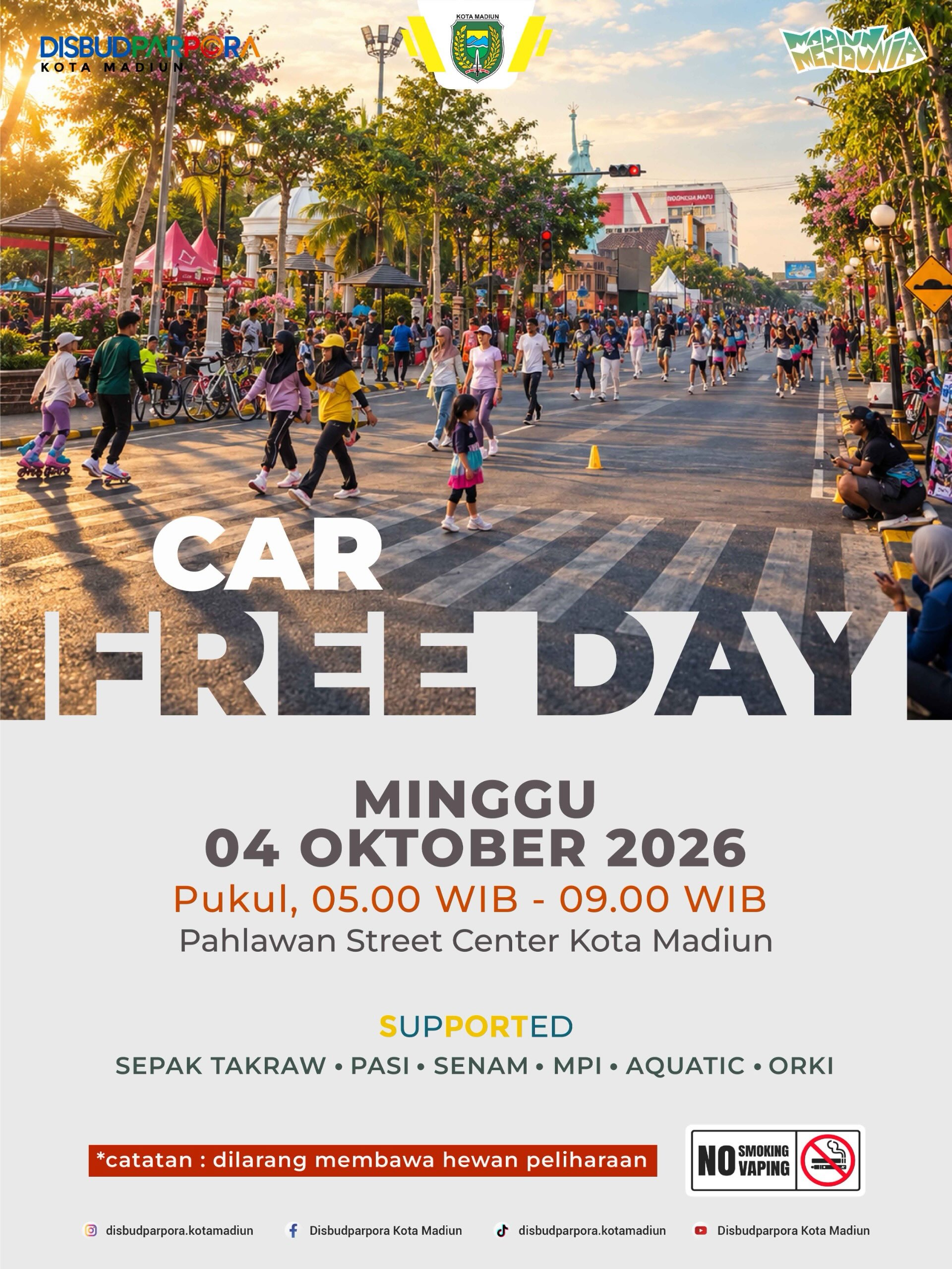 CAR FREE DAY KOTA MADIUN HADIR LAGI! 🚨 Minggu pagi waktunya keluar rumah, gerak bareng, dan nikmati suasana Kota Madiun...