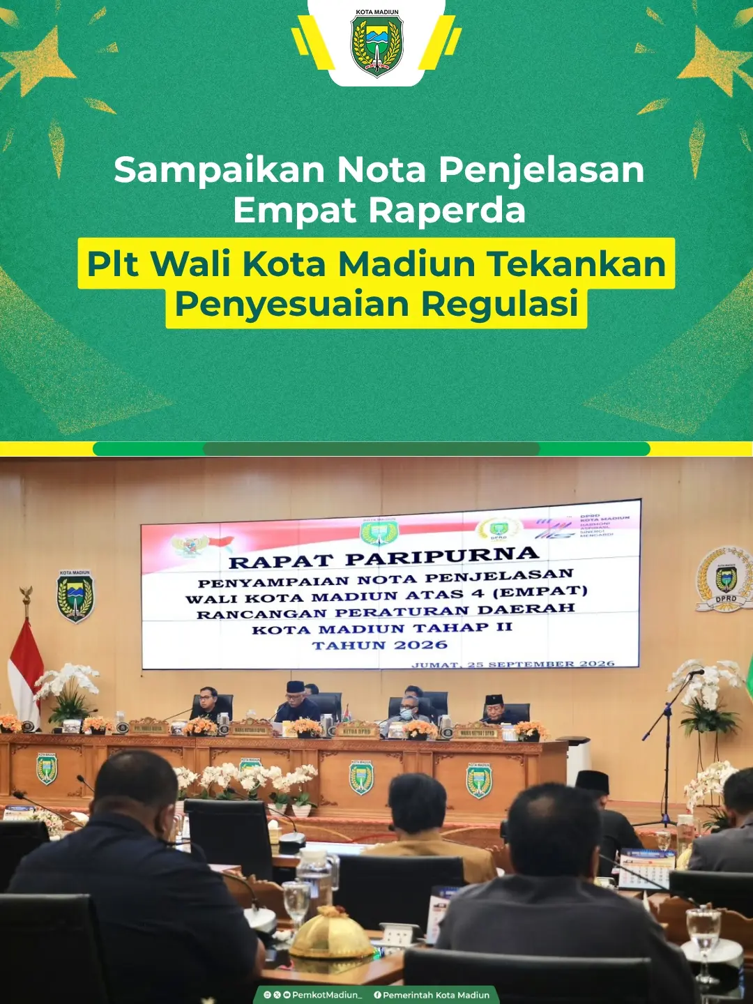 Pemerintah Kota Madiun menyampaikan Nota Penjelasan Wali Kota Madiun atas empat Raperda Kota Madiun Tahap II Tahun 2026 ...