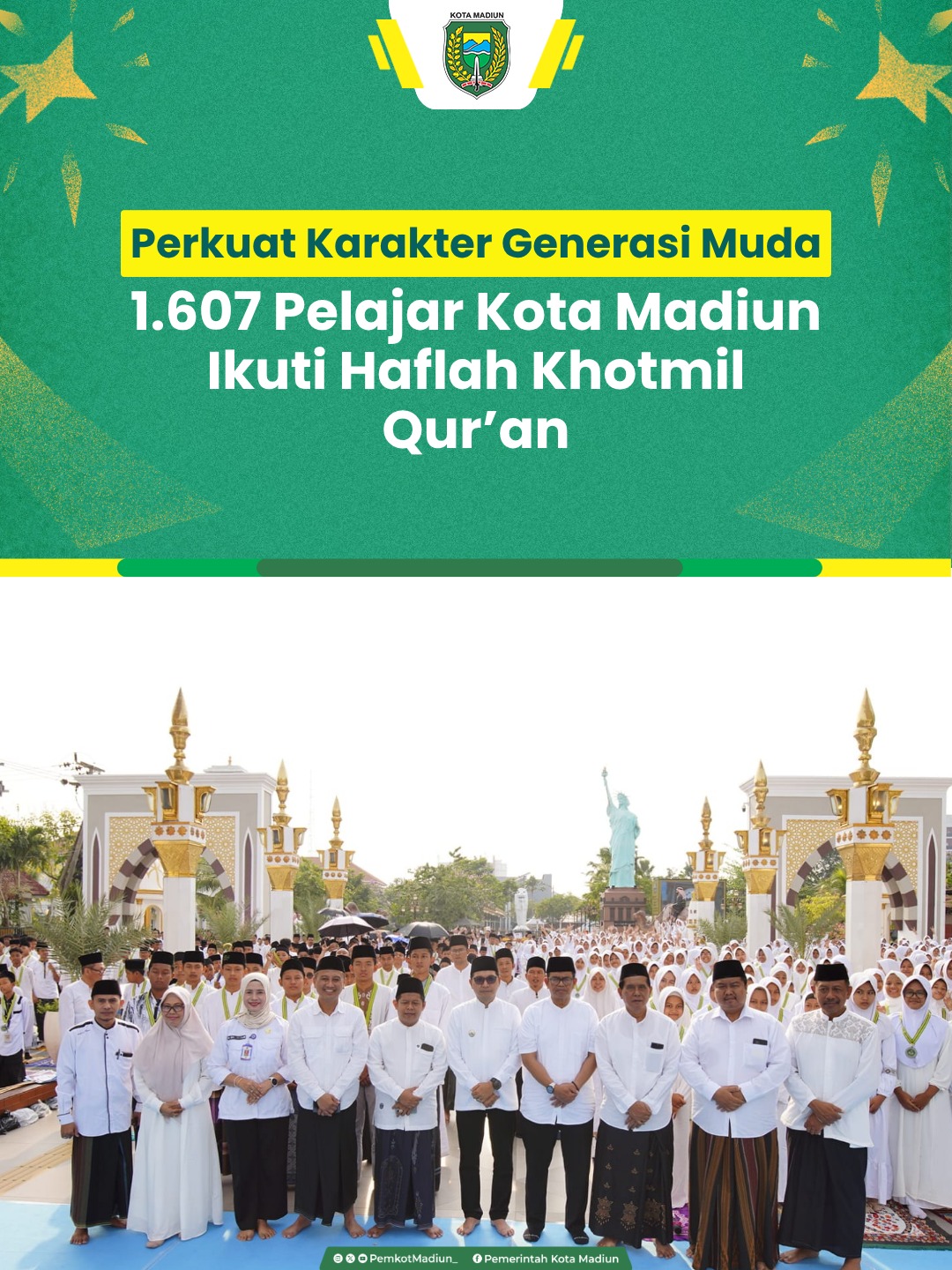 Sebanyak 1.607 pelajar jenjang SD dan SMP se-Kota Madiun mengikuti Haflah Khotmil Qur’an. Kegiatan ini menjadi bagian da...