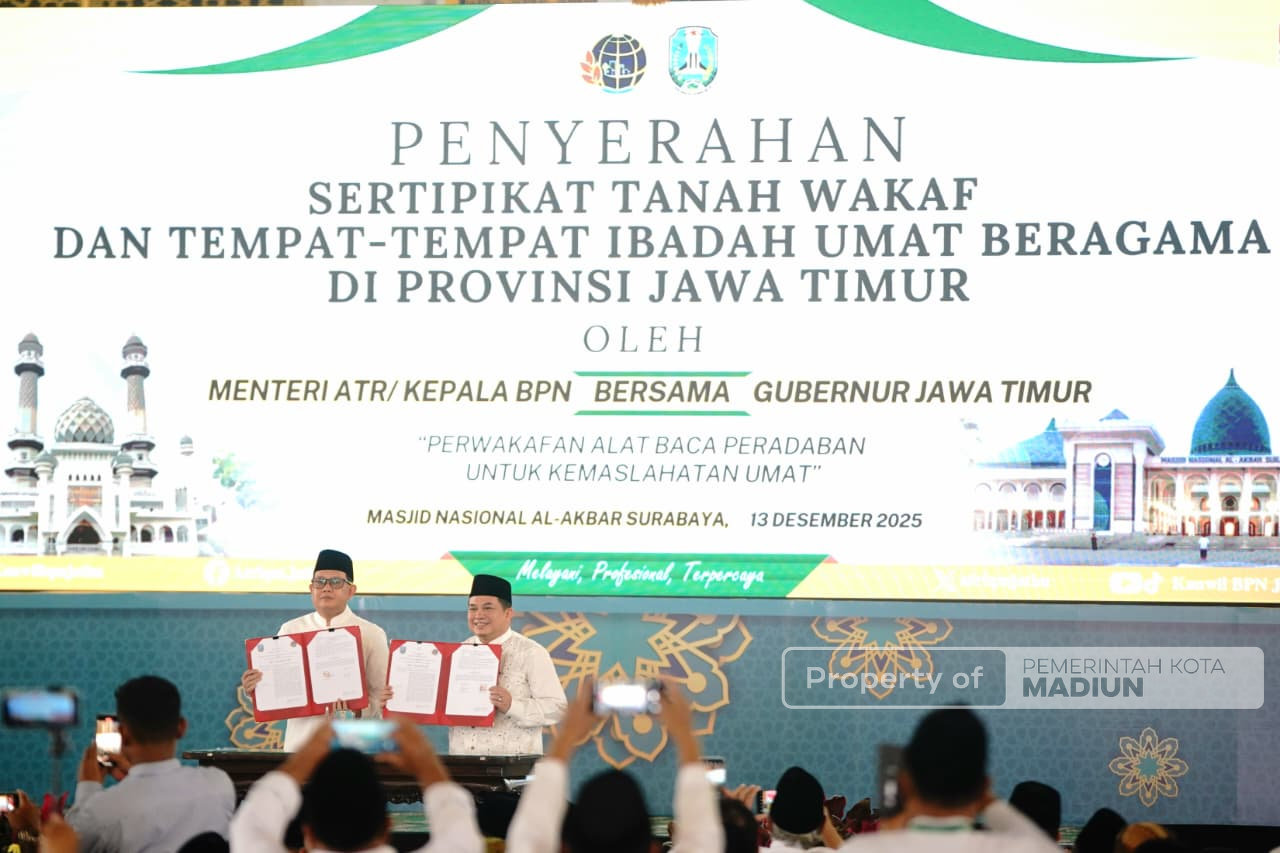 Pemkot Madiun Hadiri Penyerahan Sertipikat Tanah Wakaf dan Tempat Ibadah Se-Jawa Timur
