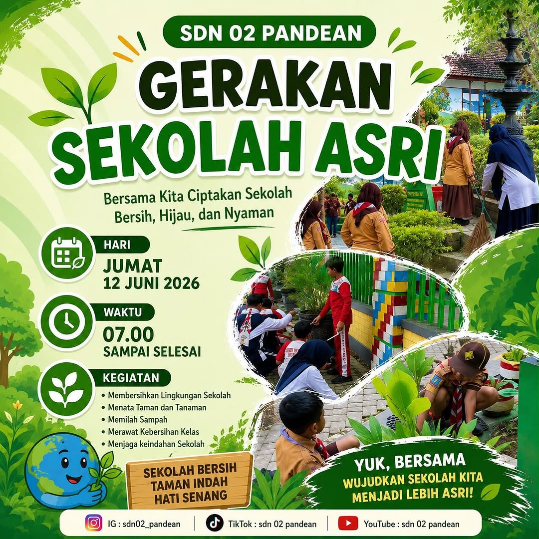 Menuju sekolah impian bukan cuma soal nilai, tapi juga kenyamanan lingkungan! 🌟 SDN 02 Pandean berkomitmen penuh dalam ...